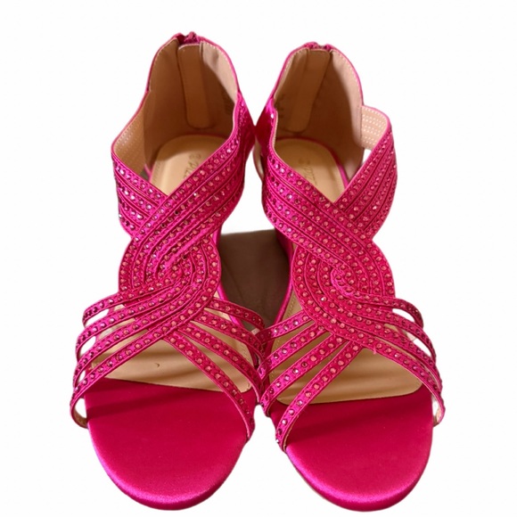 Pizz Annu Hot Pink Formal Satin Open Toe Shoes with a little bling! Size 8.5 - Picture 3 of 12